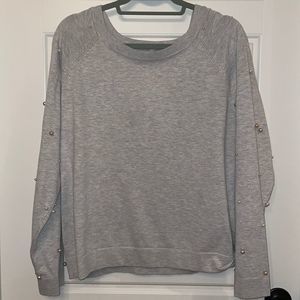 Dex Gray Sweater with Pearl Embellished Sleeves